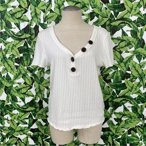 AEO V-Neck Thin Knit Lettuce Hem Tee 204